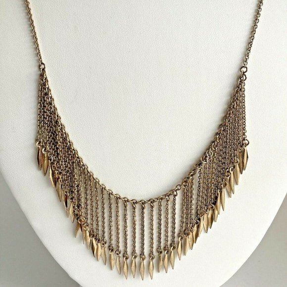 AEO American Eagle Outfitters Necklace Gold Tone Bib Fringe Chain Rocker Boho